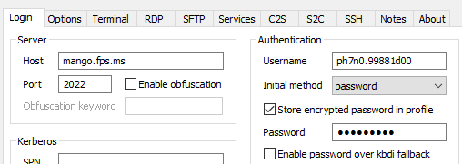 Connecting with SFTP settings for Bitvise